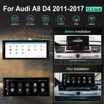 12.3 Inch Android 11 Za Audi A8 D4 2011 2012 2013 2014-2017 Avto Večpredstavnostna DVD Stereo Radio Predvajalnik, GPS Navigacija Carplay