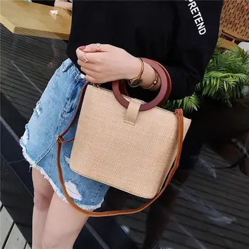 2019 nov modni slame vrečko ženski torbici poletje rattan vrečko ročno tkane plaži krog bohemian torbici nova moda