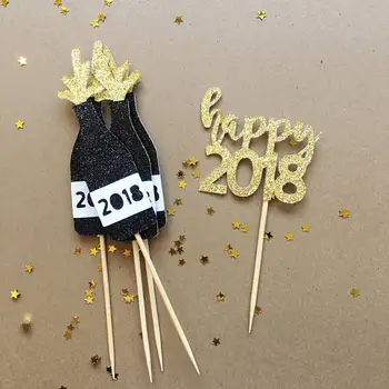 Bleščice vesel 2018 Novo Leto cupcake toppers, poroka, rojstni dan dekoracijo kolobarni hrane zdravljenje sadje izbirčen