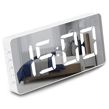 Budilka Velike Zrcali LED Zaslon Snooze Funkcijo Delavnik Alarm Zatemnitev Način Postelji Ura Za Spalnica Dekor