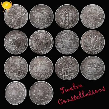 Dvanajst Ozvezdij Antique Silver Spominski Kovanec Psihologije Talent Znak Astrologija Sun Moon Zbirateljskih Kovancev Darila