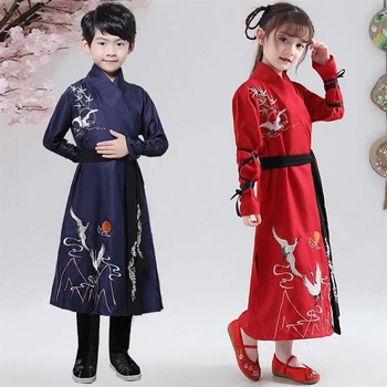 Hanfu Obleko Otroci Tradicionalna Kitajska Ljudska Noša Starih Žerjav Baby Girl Boy Tang Bo Ustrezala Ples Kostum Stranka Novo Leto Oblačila