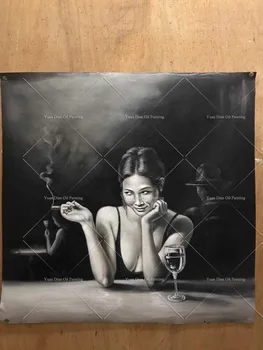 Kajenje Cigar Portret Slog Slike Seksi Dama Oljna Slika Na Canva 100% Ročno Portretno Slikarstvo Za Cigare Soba Dekoracijo