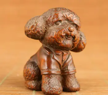kitajski šimšir strani carving pes kip, slika lepo roko kos netsuke
