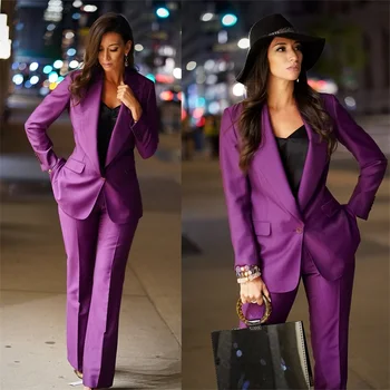 Modni Purple Ženske Obleke Dosegla Vrhunec River En Gumb Dolg Rokav Po Meri Izdelane Formalne Chic Dekle Slave 2 Kosa Obleko Set