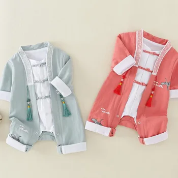 Novorojenih dojenčkov, lezenje v kitajskem slogu fantje in dekleta dolgo sleeved jumpsuits