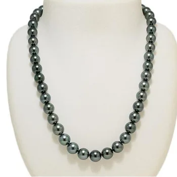 omamljanje 9-10 mm tahitian krog zeleno-črna biserna ogrlica, 18 inch 925s