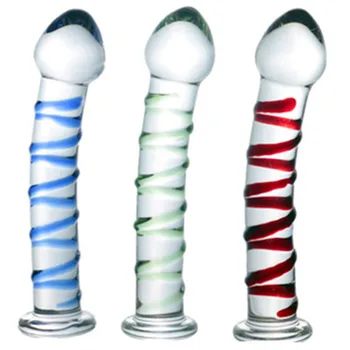 Red/Green/Blue Stripe Stekleni Dildo G Spot Analni Stimulator Dilator Stekla Penis Butt Plug Dildos Za Ženske Odraslih Erotično Sex Igrače