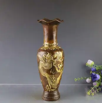 Redke Stare MingDynasty Baker pozlačenega vaza,Zmaj steklenico,roka carving obrti,najboljšo zbirko&okras,brezplačna dostava