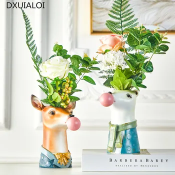 Ustvarjalne vaza Skandinavski slog srčkan risanka živali glavo smolo vaza doma dekor dodatki sodobno Poročni dekoracijo počitnice darila