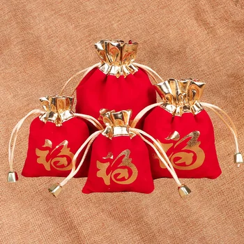 10 kos 7x9 10x12 12x16cm rdeče flannelette z zlato obrobo, Novo Leto Fu znak nakit, igra vrečko, poroka sladkarije darilne vrečke