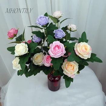 10Pcs Novo Simulacija 3Heads Rose Ponaredek Cvet Veje Svile Cvetja Poročni Dvorani Cvetlični Aranžma Cesti Pripelje Domov Dekoracijo Vrtnice