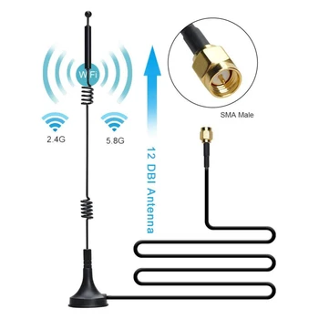 12dbi Antene WIFI 2.4 G/5.8 G Dual Band Pole Anten SMA Moški Z Magnetno Bazo Za Usmerjevalnik Kamero Signal Booster