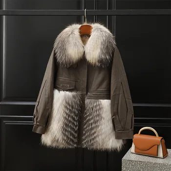 2021 Pozimi Topla Oblačila Ženske Naravnih Fox Fur Coats Pravega Usnja Pravi, Ovčje Krzno, Površniki, Ženski Luksuzni Toplo Modne Jakne