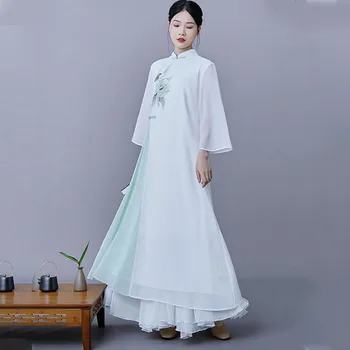 2022 Japonski Slog Ženska Obleke Nove Dolg Rokav Cvetlični Tisk, Tanek Šifon Dolga Krila Moda Slim Barva Pravljice Obleke