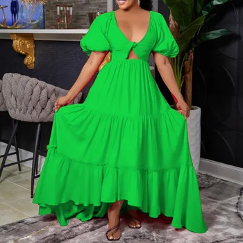 2022 Rumena Rdeča Zelena Afriške Obleke za Ženske Poletje Afriške Ženske Proti-vrat Kratek Rokav Poliester Dolgo Obleko