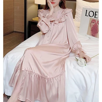 3012French čipke princess style sladko nightdress ženski pomlad jesen retro palace slog roza pižami udobno doma storitve