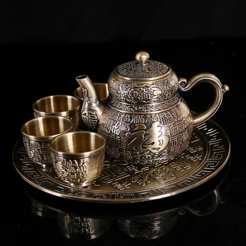 6-delni Evropskem slogu bronasto čaj nastavite retro kovinski čajnik teacup nastavite zlitine teacup kozarec vina z pladenj čajnik darilo za rojstni dan polje
