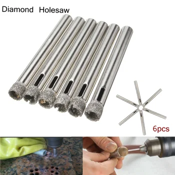 6Pcs 1/4 Palca Diamond Holesaw Drill Bit Za Strešnik Keramike, Stekla, Porcelana Marmorja Diamond Prevlečeni