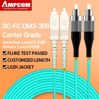 AMPCOM OM3 SC KG UPC Vlakna, Optični Patch Kabel usb Duplex Multimode SDT 50/125µm 10Gbps Bend Neobčutljiv 2,0 mm svjetlovodni Kabel