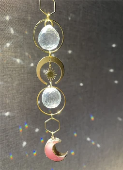 Aurora Borealis Kristali Suncatcher z Luno in Mavrica Prizmo Darilo za žensko Svetlobe Difuzor Boho Doma Dekoracijo Pravljice Dekor