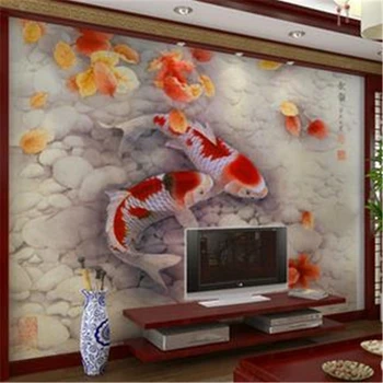 beibehang velikosti po Meri 3D stereoskopski Evropskem slogu, ribe, tkane stene papirja, pleskanje dnevne sobe ozadje de papel parede