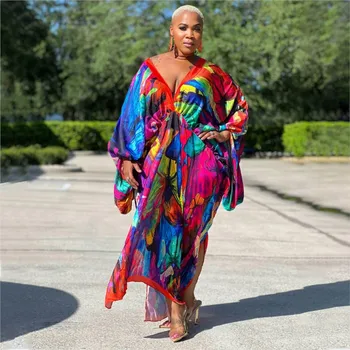 Boubou Africain Femme Dashiki Svoboden Ankara Afriške Obleke Za Ženske Svile Tiskanja Režejo Nabrano Obleko Maxi Nemoteno Kopalno Haljo Obleke