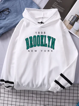 Brooklyn 1898 New York Print Majica Ženske Modni Žep Hoody Priložnostne Ulica Letnik Majica Vseh tekmo Ženskih Dolg Rokav