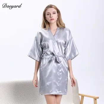Daeyard Svile Kimono Plašč Kopalni Plašč Ženske Trdna Saten Družico Obleke Seksi Kratke More Dame Jutranje Halje