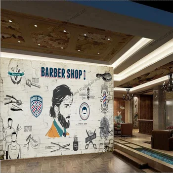 Evropski in Ameriški Retro Zid Berber Shop, v Ozadju Stene Papirja frizerski Salon Dekorativne Tapete De Papel Parede 3d