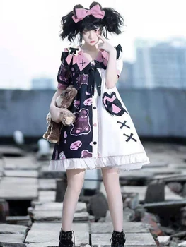 Gothic Letnik Lolita Obleko WomenHarajuku Kontrast Barve Mozaik DressesJapanese Srčkan Stranka Kawaii Oblačila Sladko Kostum