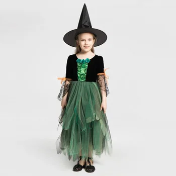 Halloween Dekleta Malo Čarovnica Kostum Čarovnica Cosplay Purim Dan Otrok Fantazije Fancy Oblačenja