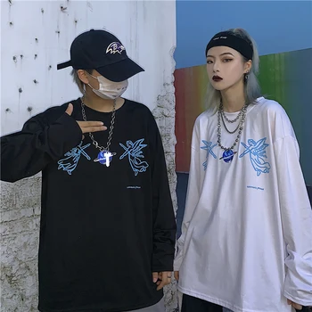 Harajuku Korejska Različica Priljubljeni Smešno Tiskanja Unisex Tee Shirt Letnik Polno Slevees O-Izrez Obleke Kul Kratek 2021 Moških Ulične