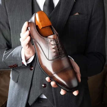 Italijanski Formalno Čevlji Za Moške Čipke Črna Rjava moška Obutev Obleka 2022 Pravega Usnja, Poroka, Poslovni Luksuzni Oxford Čevlji Moški