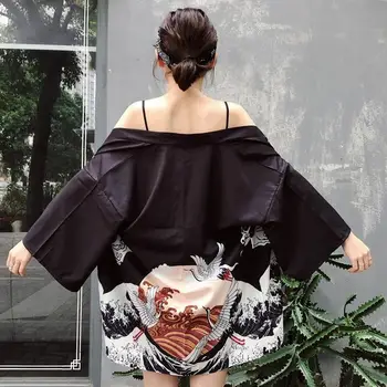 Japonske Ženske Tiskanja Kimono Yukata Haljo Majica Elegantno Gejša Cosplay Kostum Svoboden Haori Jopico Vintage Stage Show Bluzo