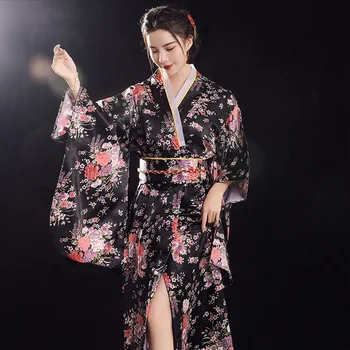 Kimono Ženske Yukata Japonski Tradicionalni Kopalni Plašč V Vratu Jopico Sakura Jopico Poletje Pižamo Obi Visoko Pasu