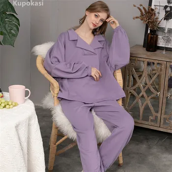 Kupokasi Pozimi Pižamo Nastavite Zadebelitev 2 Kosov Ženske Barva Priložnostne Svoboden Toplo Sleepwear Elegantno Jeseni More Pyjama