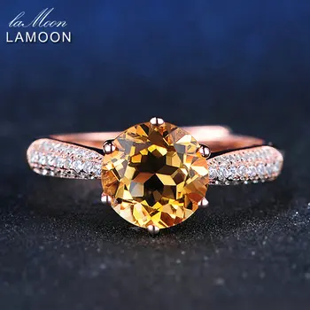 LAMOON 925 Sterling Srebrni Prstan Citrine Gemstone Luksuzni Oblikovalec JewelryFor Ženske, Nakit Rose Gold Plated Fine Nakit LMRI001