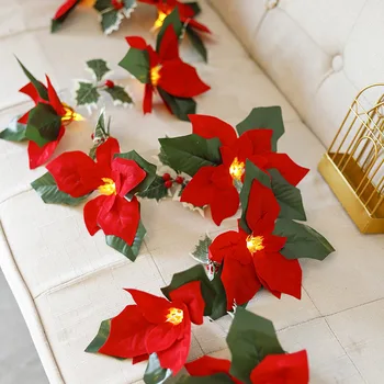 Led Božič Simulacije Poinsettia Garland Svetlobe Niz Božično Drevo Okraski Holly Listov 2022 NewYear Doma Dekoracijo Svetlobe