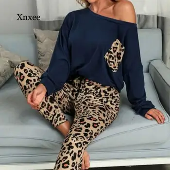Leopard Homewear Obleke, Ženske Jeseni Priložnostne Majice Vrvico Sweatpants Salon Nositi Modni Pajama Določa Elastična Sleepwear