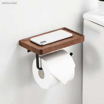 Lesene Papir Držalo Črn Toaletni Papir Roll Shranjevanje Rack Kopalniške Opreme Z Mobilnega Telefona Za Shranjevanje Rack
