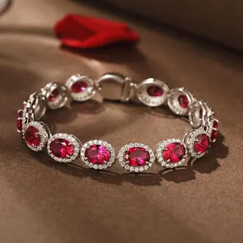Luksuzni 100% Realno 925 Sterling srebro Ruby Diamond Bangle Zapestnica Poročne Zapestnice Za Ženske Poročne Čar Stranka Nakit