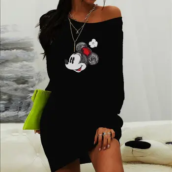 Minnie Mouse Stranka Obleke, Obleko Disney Elegantne Obleke za Ženske Mickey Dolge Rokave Natisniti Moda Poletje Ženska 2022 Seksi Mini