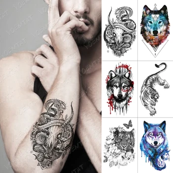 Nepremočljiva Začasni Tattoo Nalepke Volk, Lev, Tiger Totem Flash Zmaj Tetovaže Body Art Roko Vode Prenesti Ponaredek Tattoo Ženske Moški