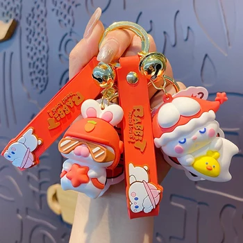 Novo 6 Slog Risanka Zajček Keychain Cute Anime Zajec Key Ring Vrečko Obesek obesek za ključe, za Avto Nekaj Lutka PVC Keyfob Darila