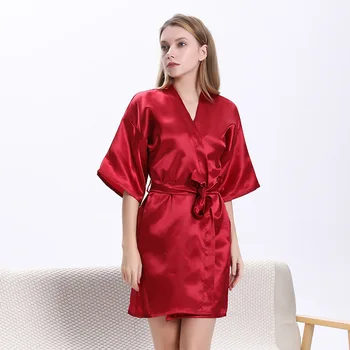 Novo Svile Kimono Plašč Rdeče Kopalni Plašč Ženske Svile Družico Obleke Seksi Modre Halje Saten Haljo Ženske Jutranje Halje