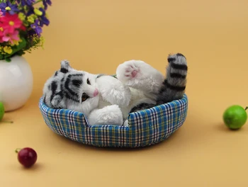 o 20x14 cm simulacije siva mačka model z mat ,plastike& krzno leži mačka opozarjati miaow,avto dekoracijo Božič darilo w5829
