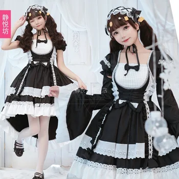 Original črno in belo devica kostum cosplay obleko lady goth lolita jopičem devica obleko