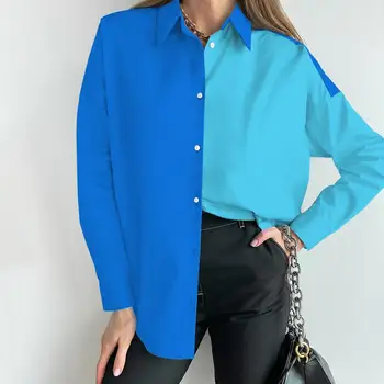 Očarljivo Jopico Majica Zavoj Navzdol Ovratnik, Dolgi Rokavi Skrči Odporne Trendy Preplete Barvno Tiskanje Lady Priložnostne Bluzo