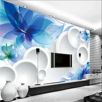 Preprosta sodoben cvet krog v ozadju stene papirja dnevni prostor kavč v ozadju stene TV slikarstvo 3D velikosti po meri zidana